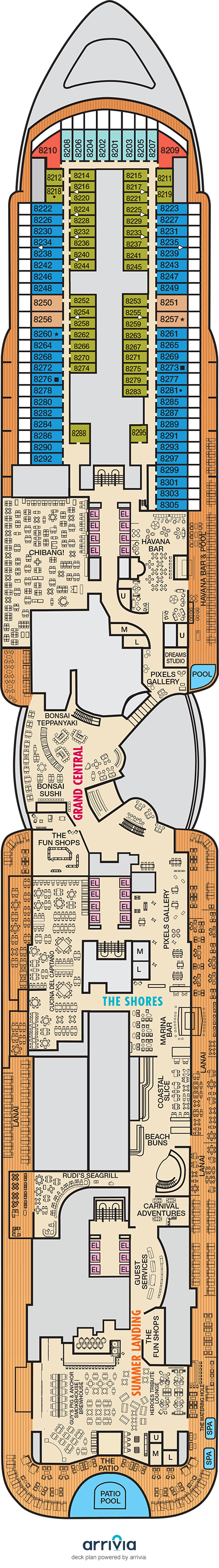 Carnival Jubilee Deck 8 deck plan